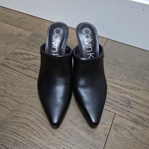 Calvin Klein Odina Sculpted Heel Pointed Toe Dress Mules in Black - Picture 4 of 13